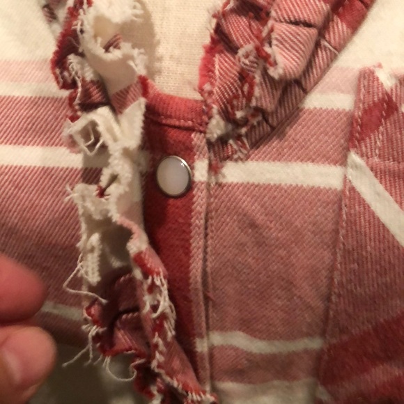 Free People Always Forever Ruffle Red Pink Plaid Flannel Top Small - Picture 5 of 12